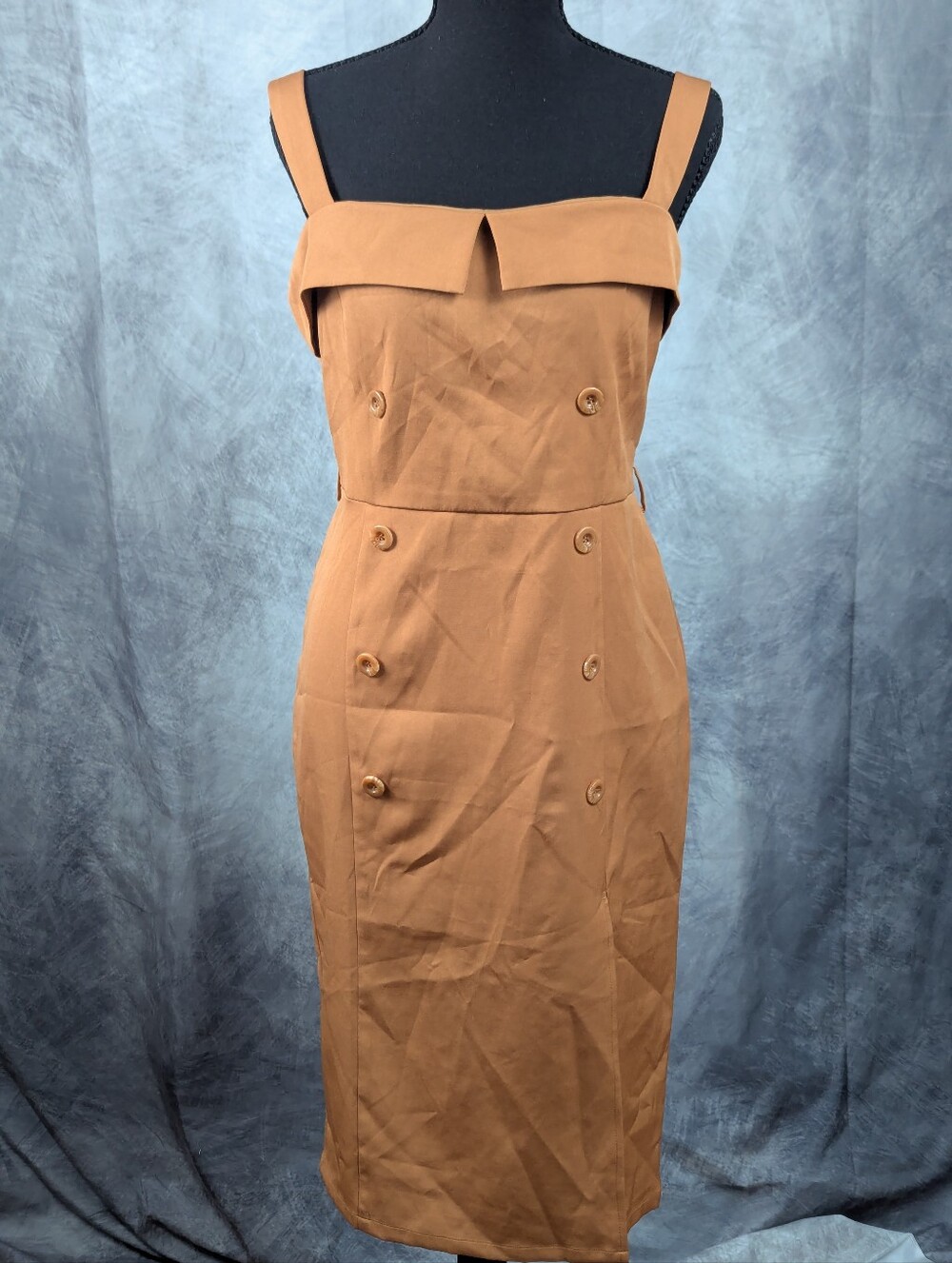 FAVLUX Strapless Brown Dress with Button Accents